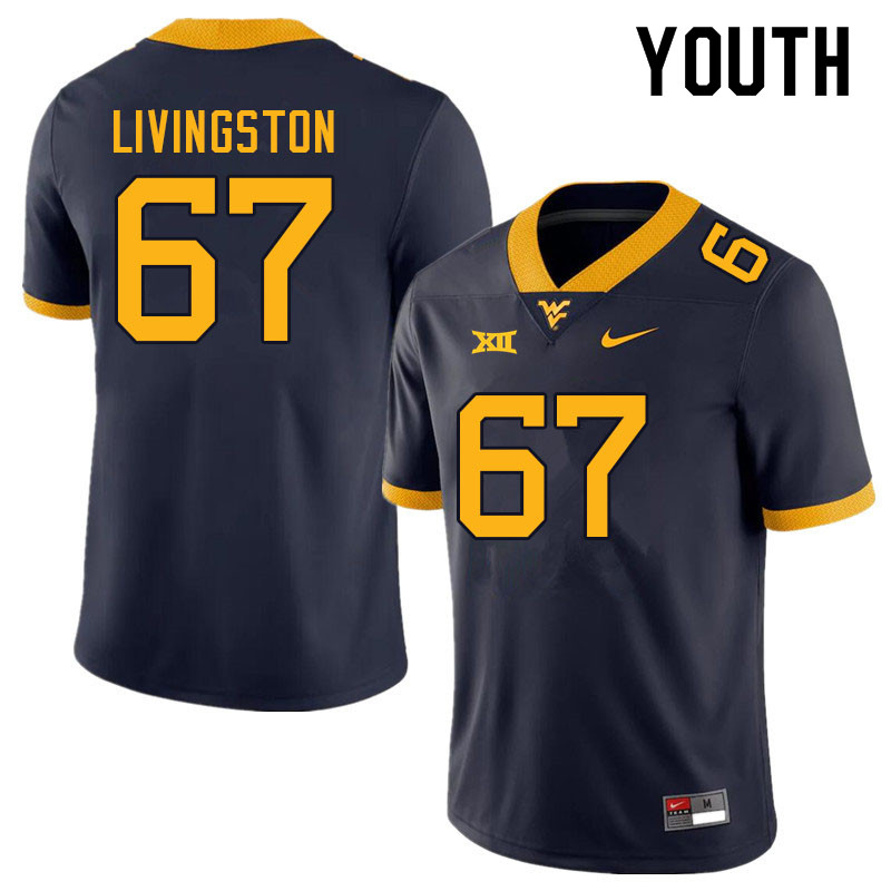 Youth #67 Landen Livingston West Virginia Mountaineers College Football Jerseys Sale-Navy - Click Image to Close